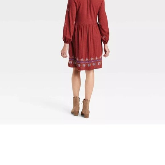 Knox Rose Embroidered Tassel tie boho long sleeve dress. - Picture 2 of 6